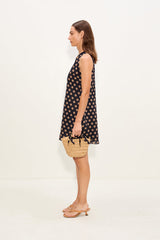 Gia Chiffon Mini Dress - Black/Tan Polka Dot