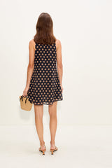 Gia Chiffon Mini Dress - Black/Tan Polka Dot