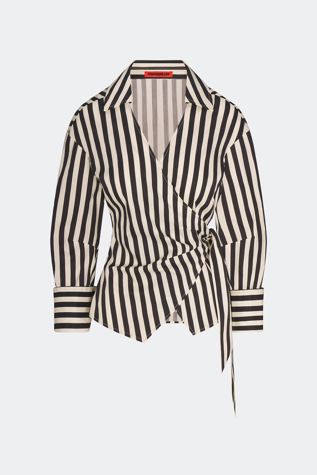 Anya Poplin Wrap Top - Black/White Stripe