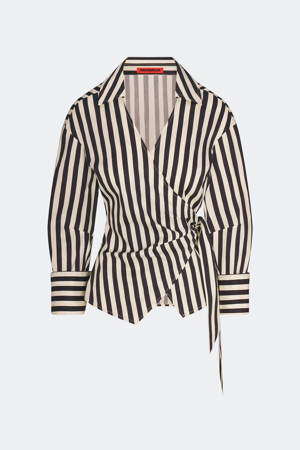 Anya Poplin Wrap Top - Black/White Stripe