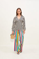 Anya Poplin Wrap Top - Black/White Stripe
