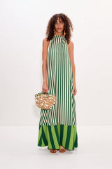 Mona Crepe Dress - Green Stripe Combo