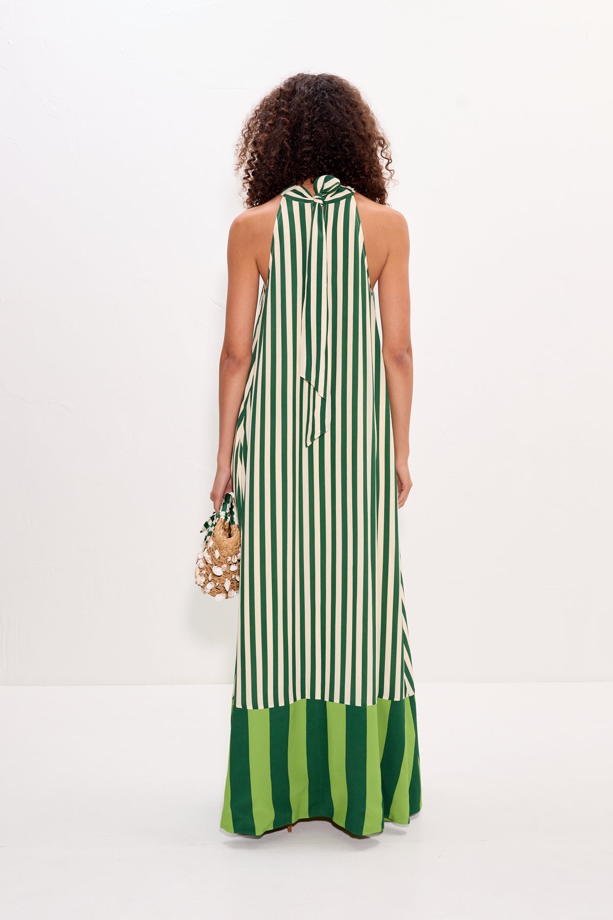 Mona Crepe Dress - Green Stripe Combo