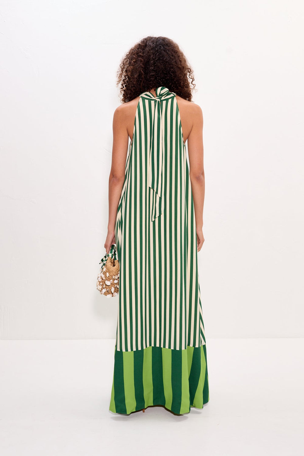 Mona Crepe Dress - Green Stripe Combo