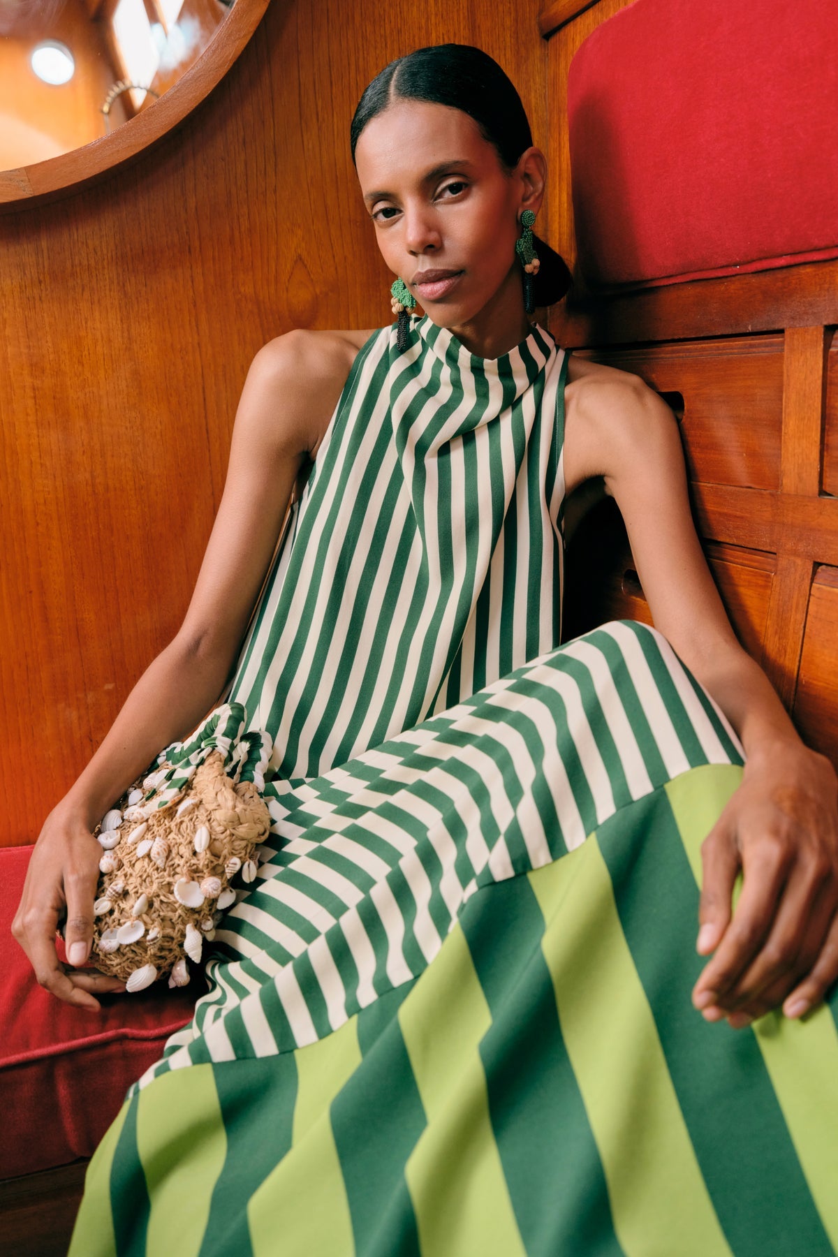 Shelly Bag - Natural/Green Stripe