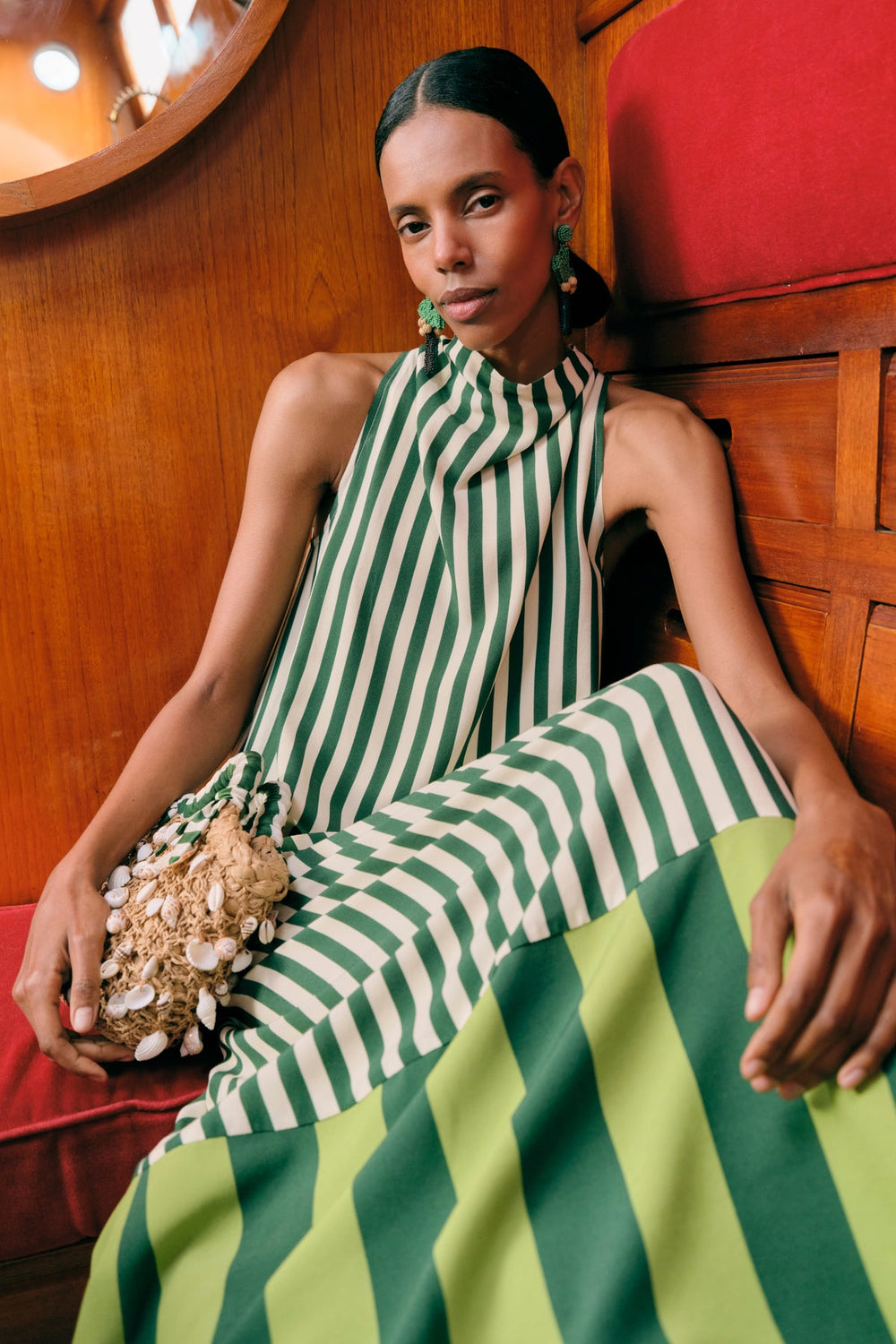 Shelly Bag - Natural/Green Stripe