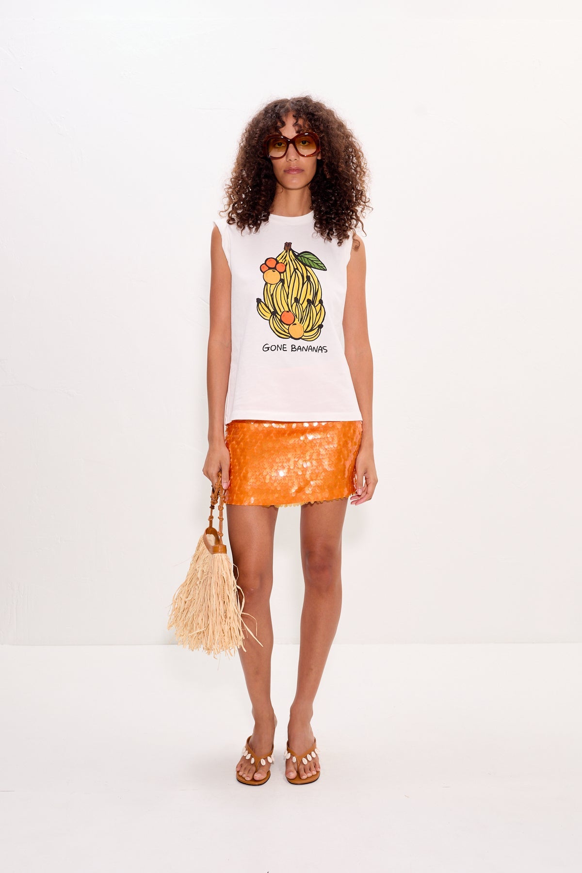 Dizzy Sequin Skirt - Tangerine Orange