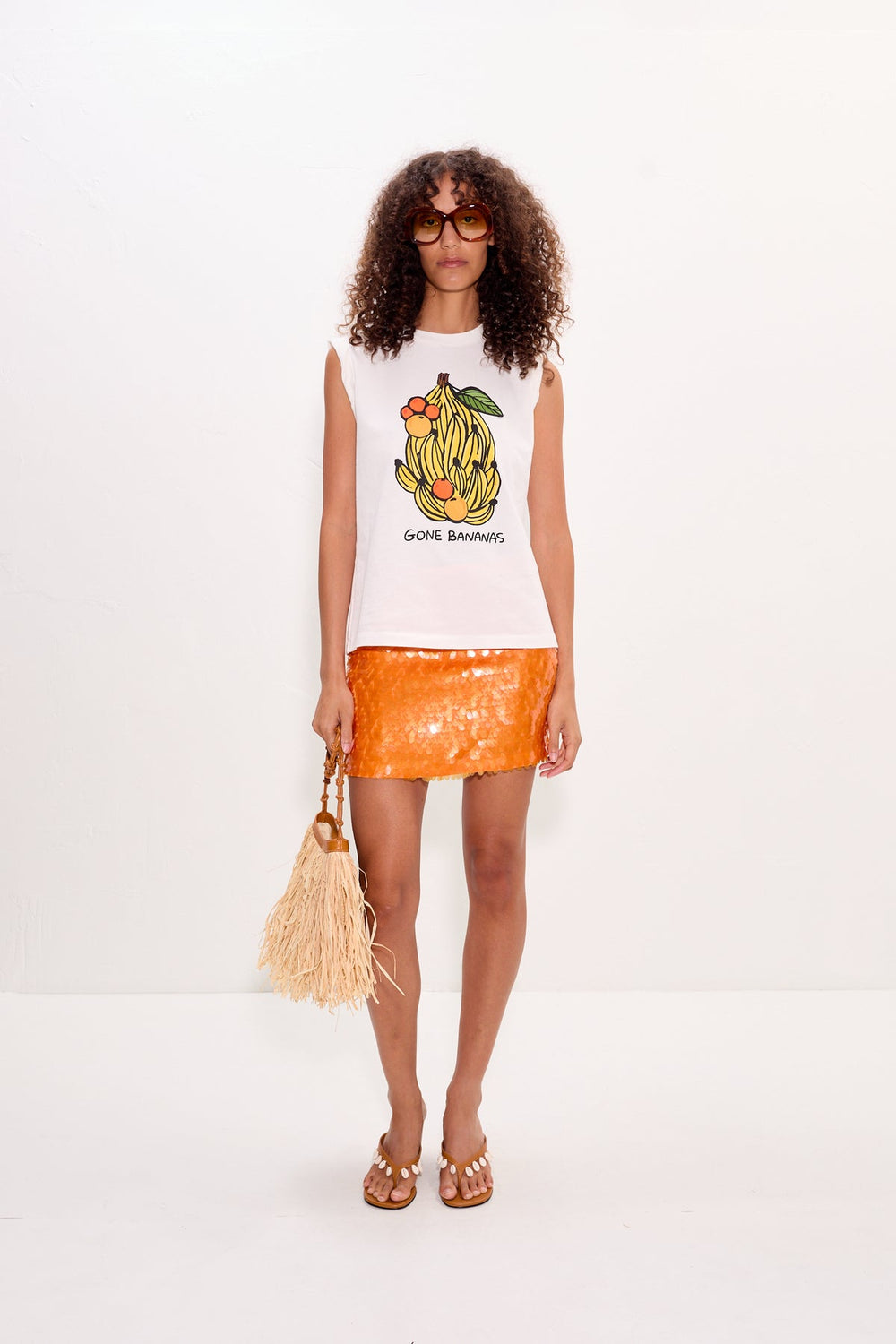 Dizzy Sequin Skirt - Tangerine Orange