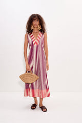 Mar Poplin Dress - Bordeaux Stripe Combo