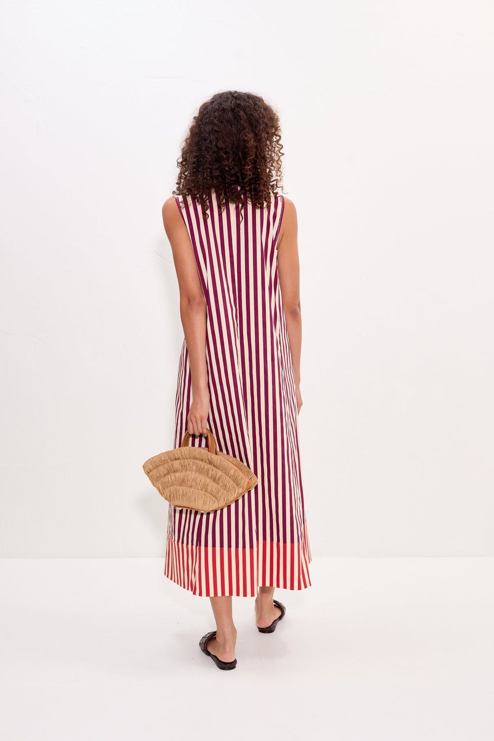 Mar Poplin Dress - Bordeaux Stripe Combo