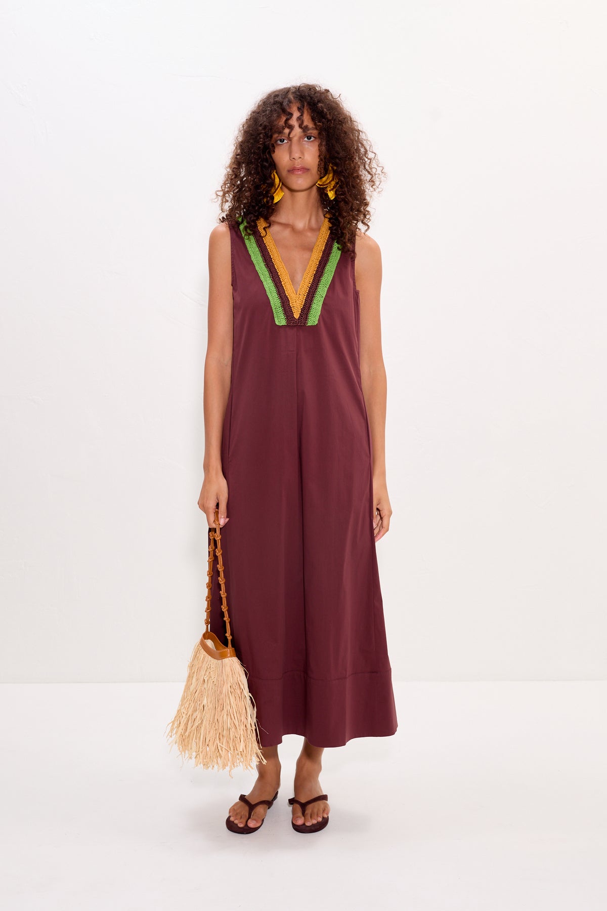 Mar Crochet Poplin Dress - Choco Brown