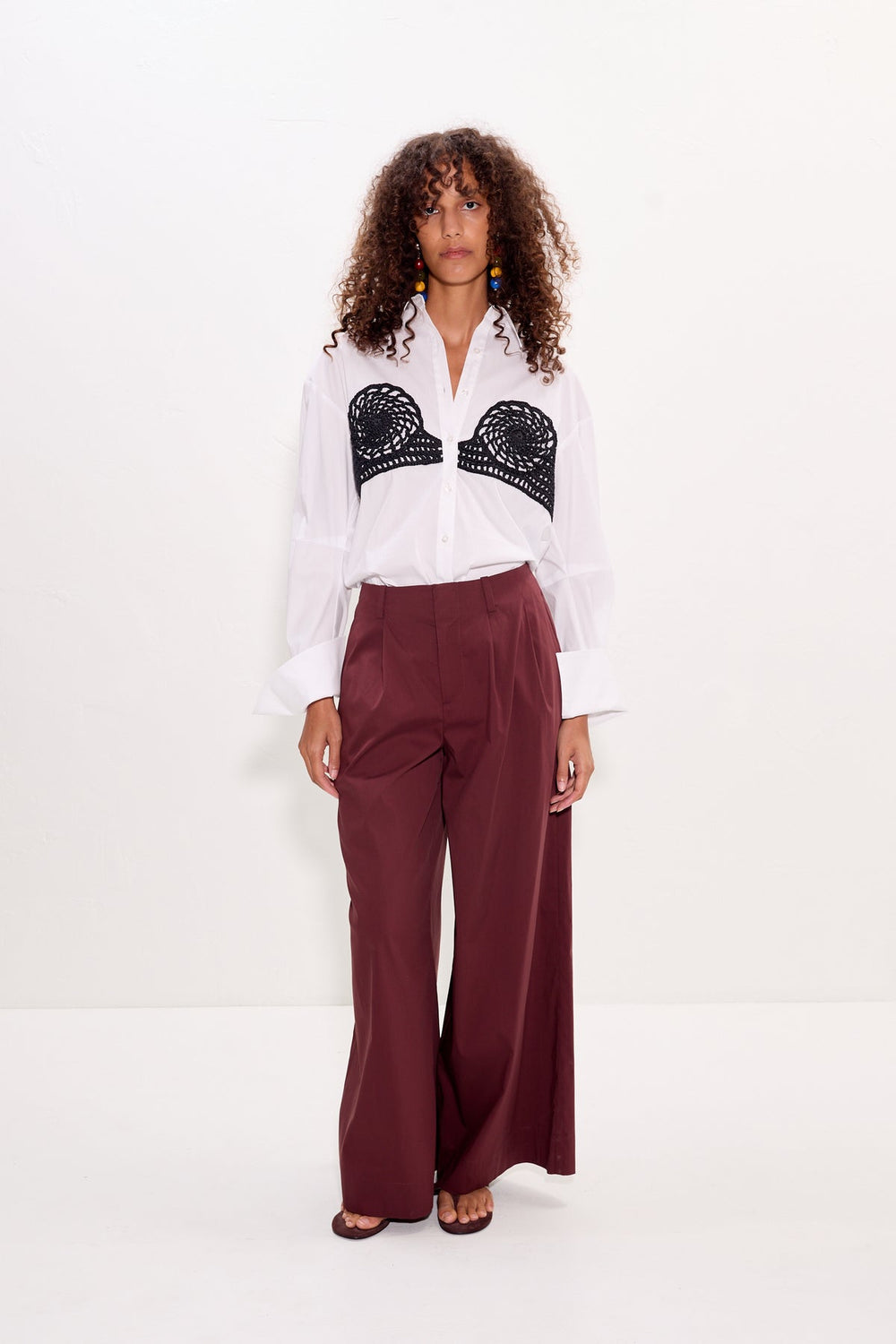 Maren Poplin Crochet Button Up - Macadamia