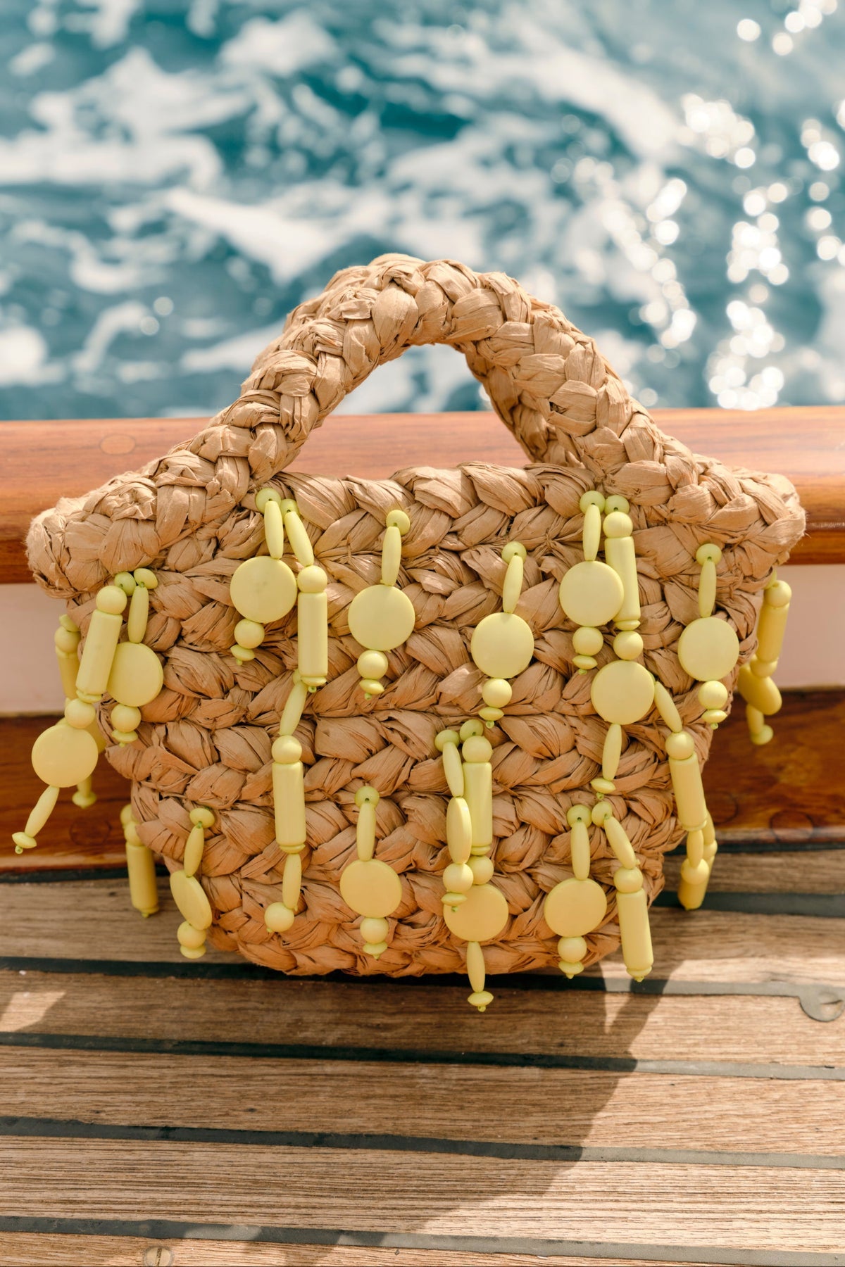 Beaded Shelly Bag - Natural/Lime