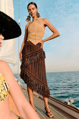 Beja Midi Skirt - Choco Brown/Black Combo