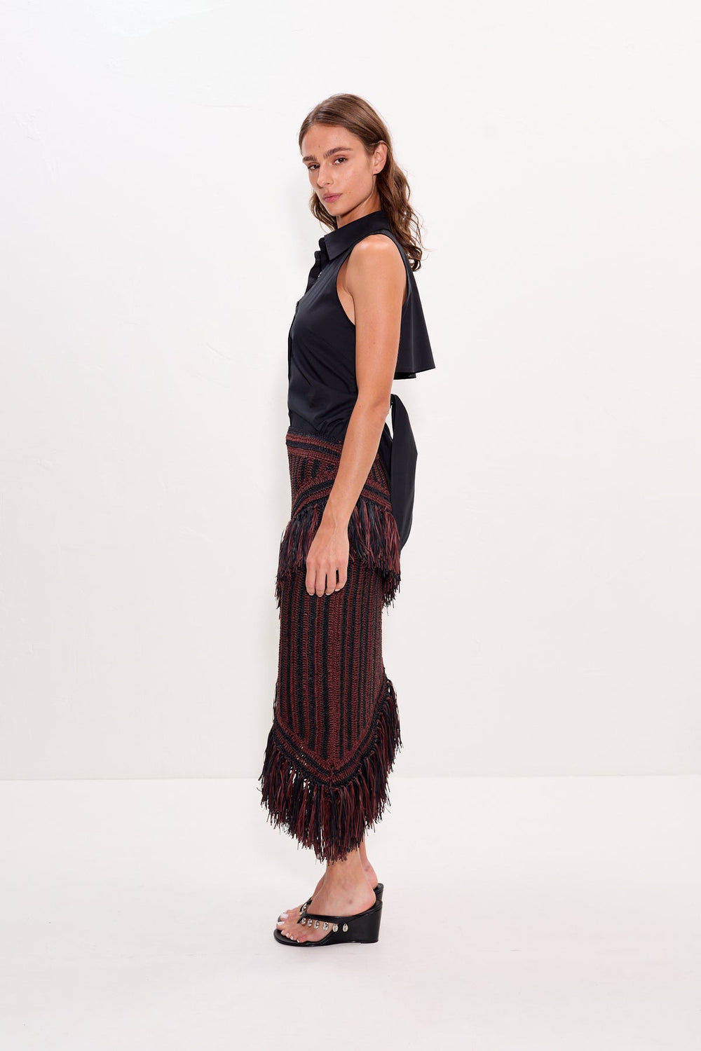 Beja Midi Skirt - Choco Brown/Black Combo