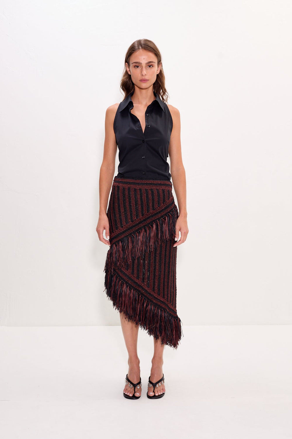 Beja Midi Skirt - Choco Brown/Black Combo