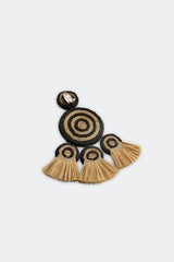 Raffia Fringe Deco Earring - Black/Natural