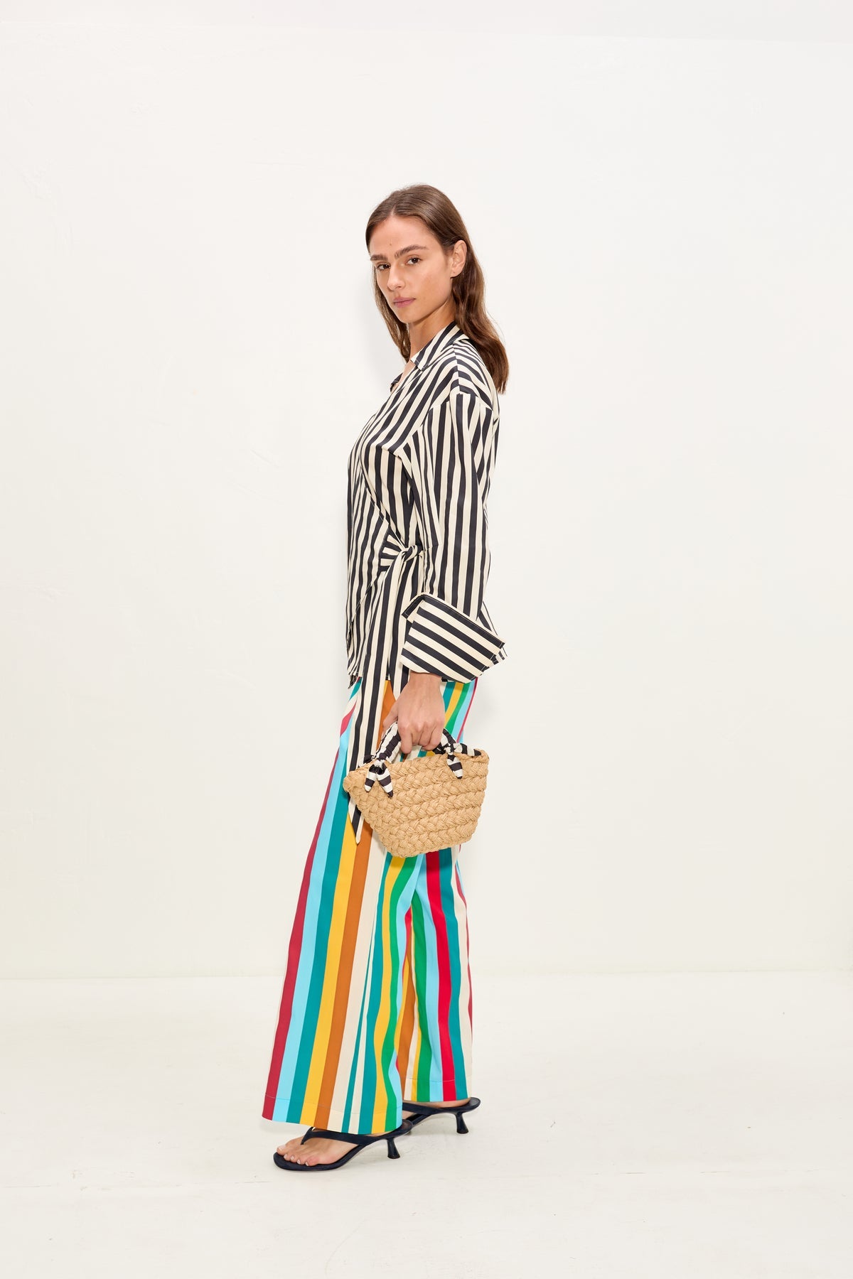 Anya Poplin Wrap Top - Black/White Stripe