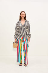 Anya Poplin Wrap Top - Black/White Stripe