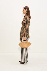 Inna Poplin Top - Black/Tan Stripe