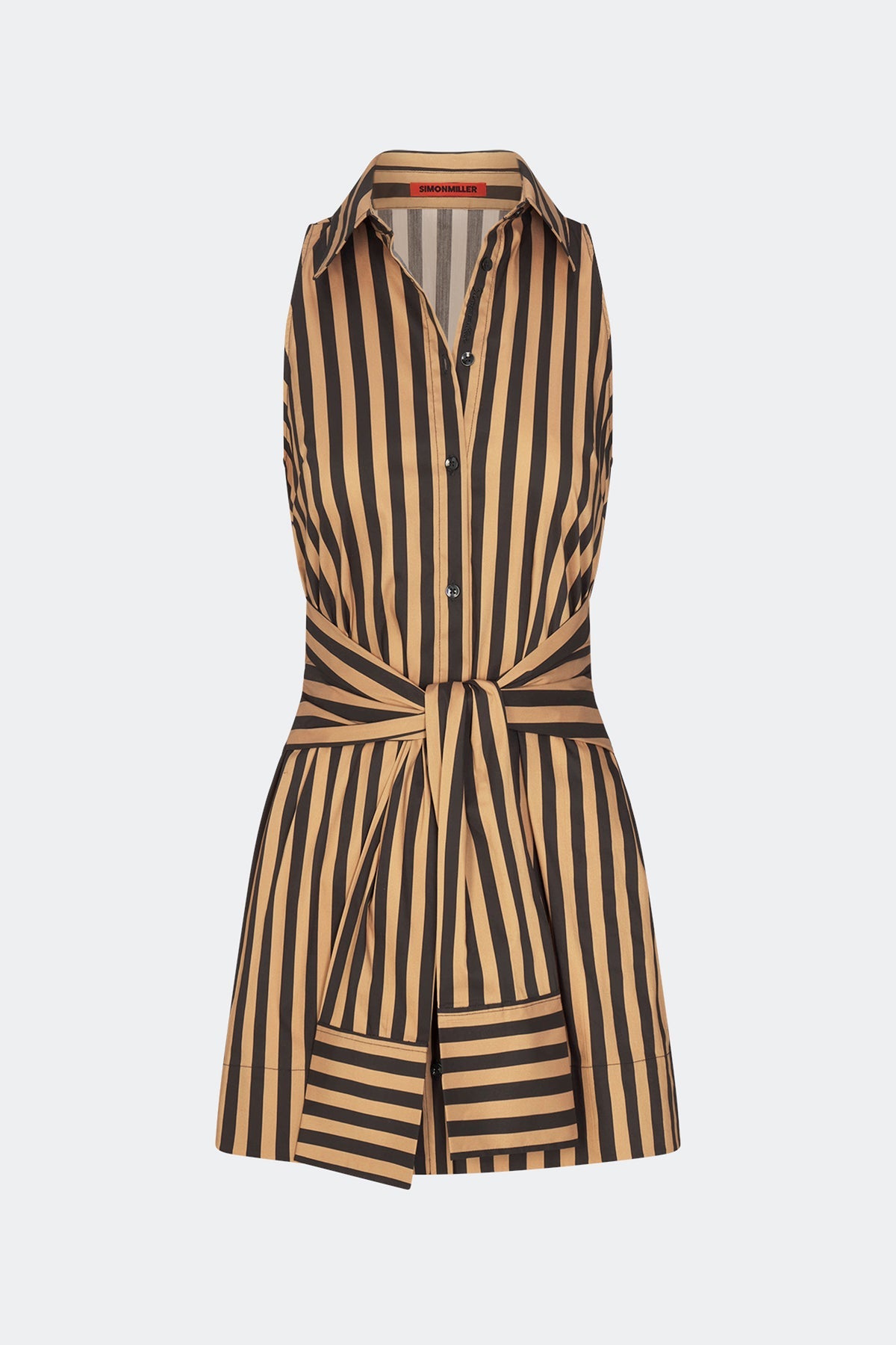 Inna Sleeveless Poplin Mini Dress - Black/Tan Stripe