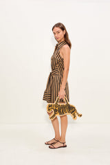 Inna Sleeveless Poplin Mini Dress - Black/Tan Stripe