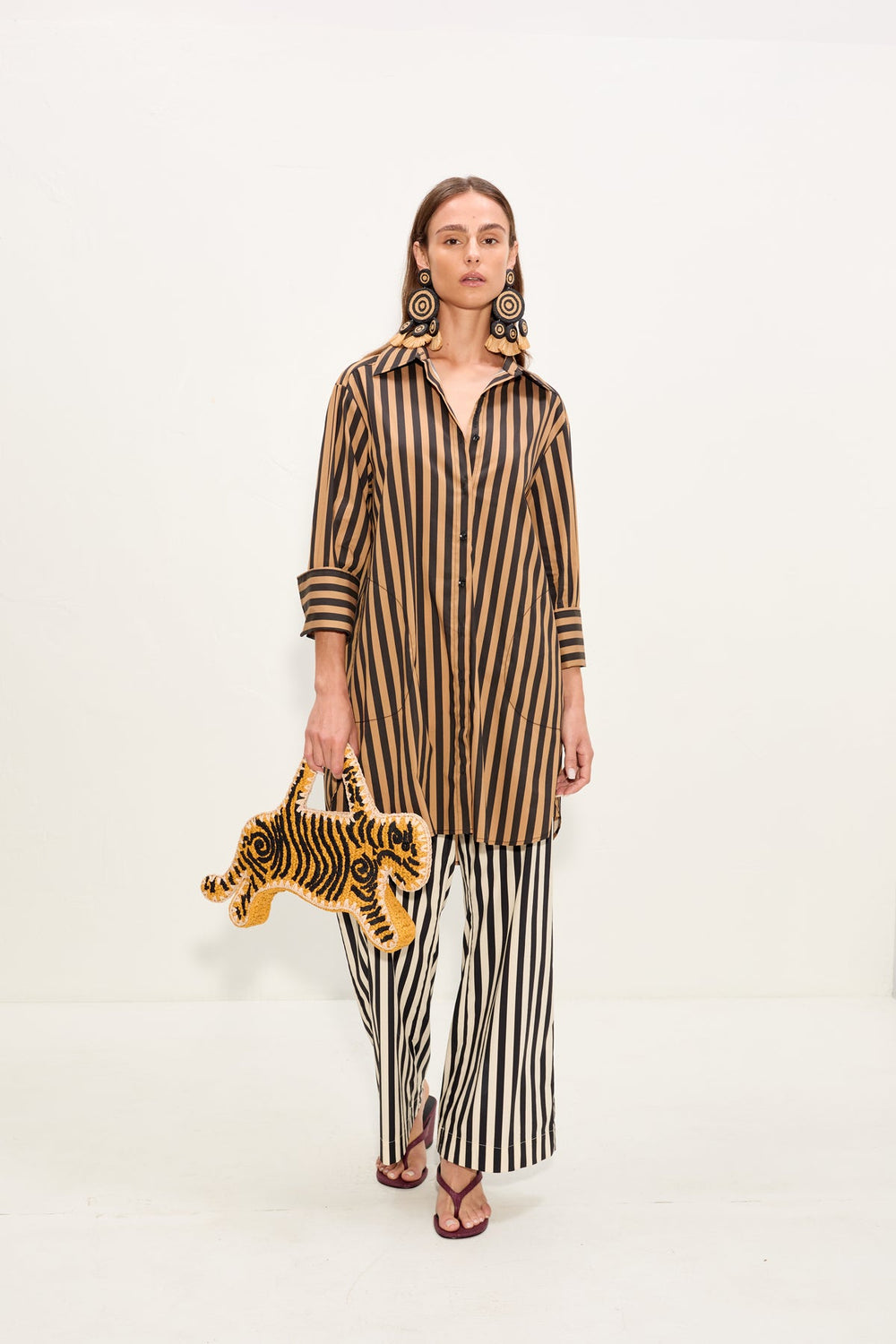 Kena Poplin Dress - Black/Tan Stripe