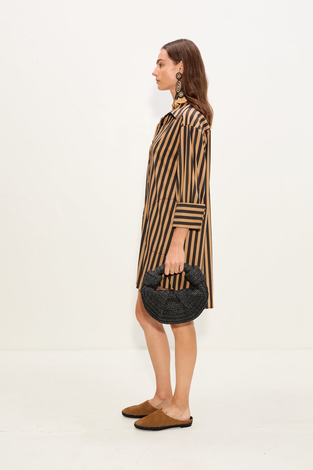 Kena Poplin Dress - Black/Tan Stripe