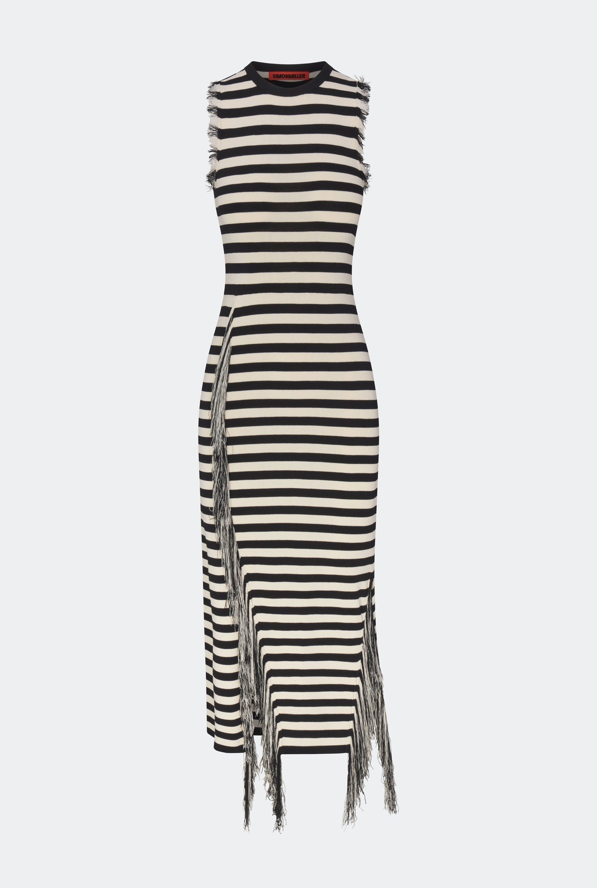 Sabine Fringe Knit Dress - Black/White Stripe