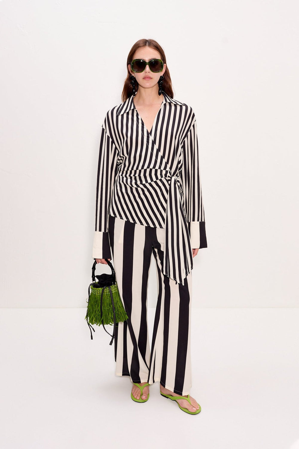 Nella Wide Leg Pant - Black/White Stripe