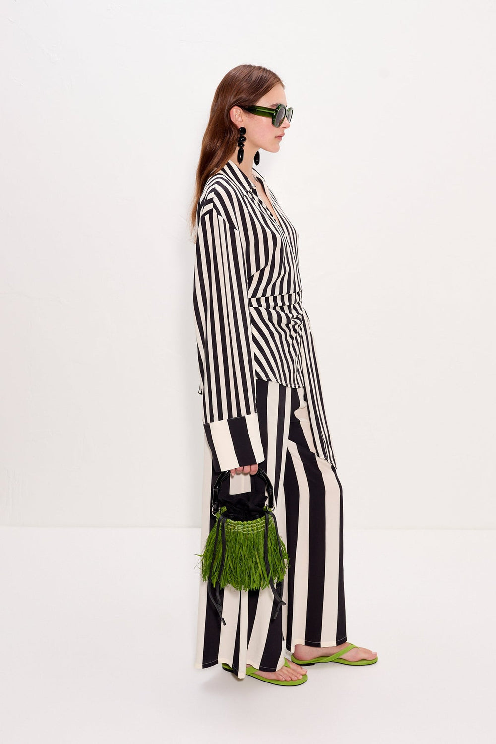 Nella Wide Leg Pant - Black/White Stripe