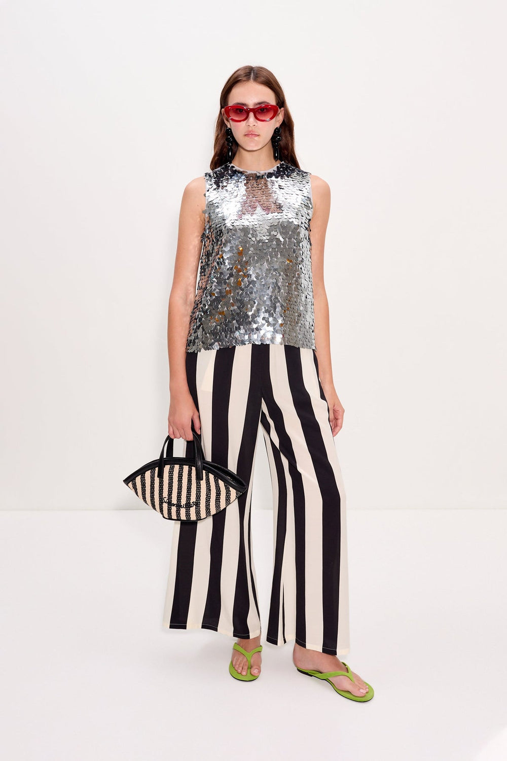Nella Wide Leg Pant - Black/White Stripe