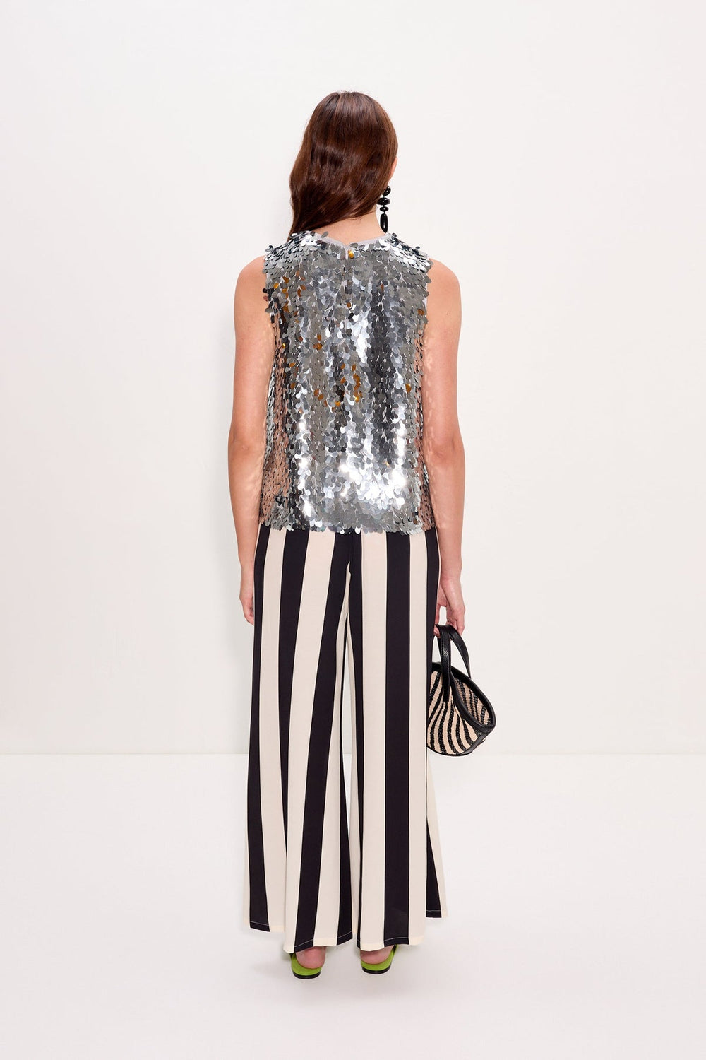 Nella Wide Leg Pant - Black/White Stripe