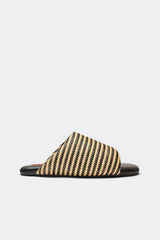Stripe Raffia Bubble Slide - Black/White Micro Stripe