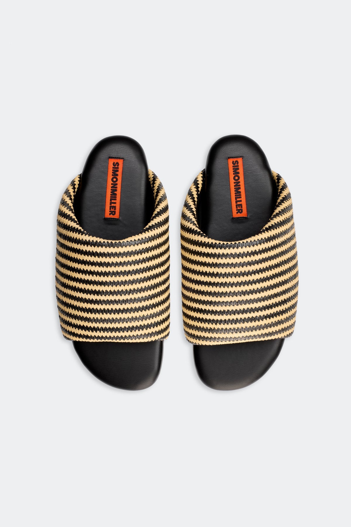 Stripe Raffia Bubble Slide - Black/White Micro Stripe