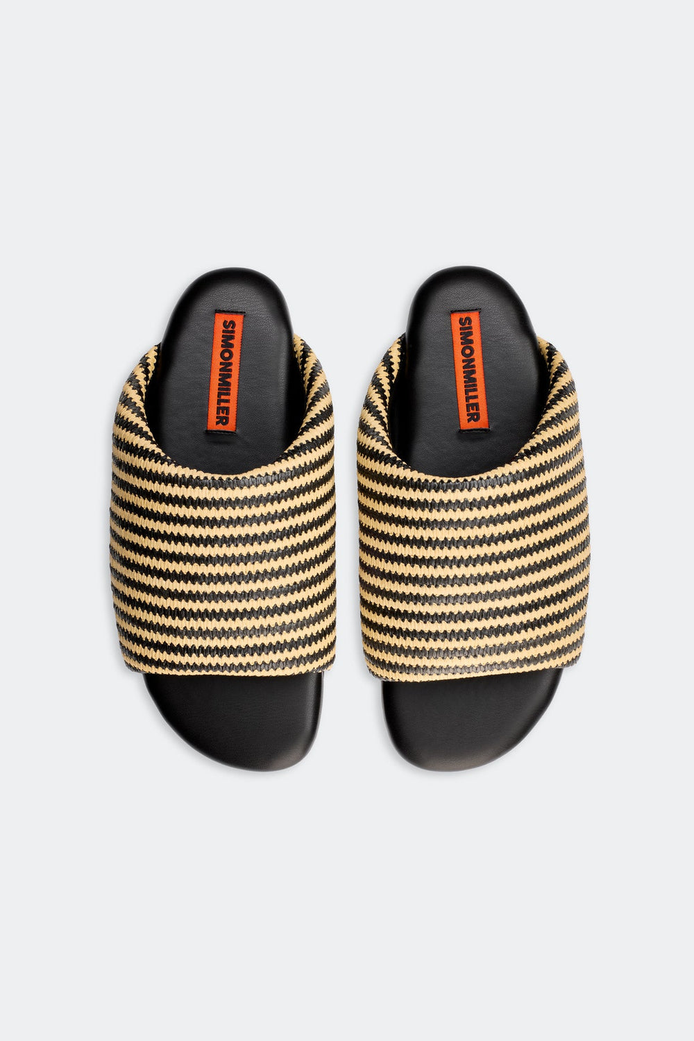 Stripe Raffia Bubble Slide - Black/White Micro Stripe