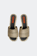 Stripe Raffia Salerno Sandal - Black/White Micro Stripe