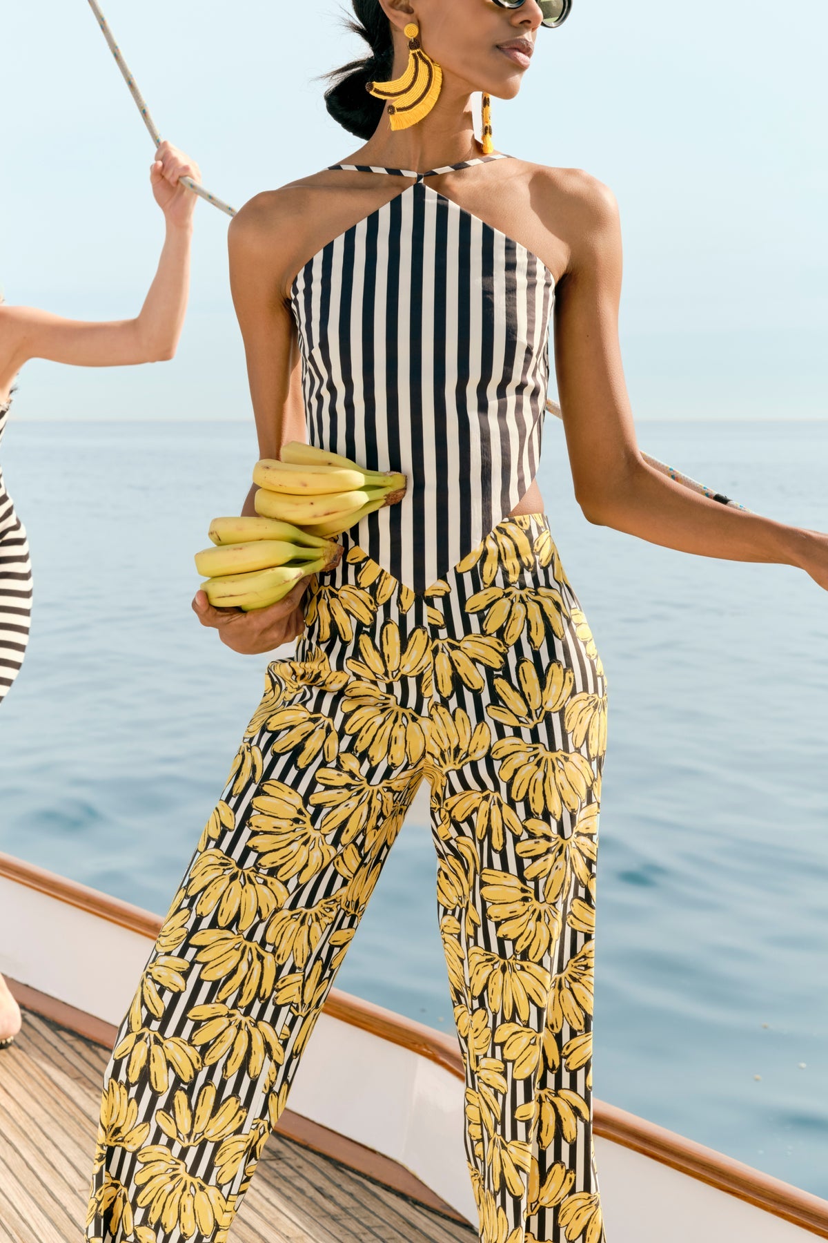 Pia Poplin Pant - Banana Stripe