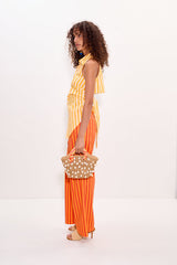Loch Sleeveless Poplin Button Up - Sungold/Ecru Stripe