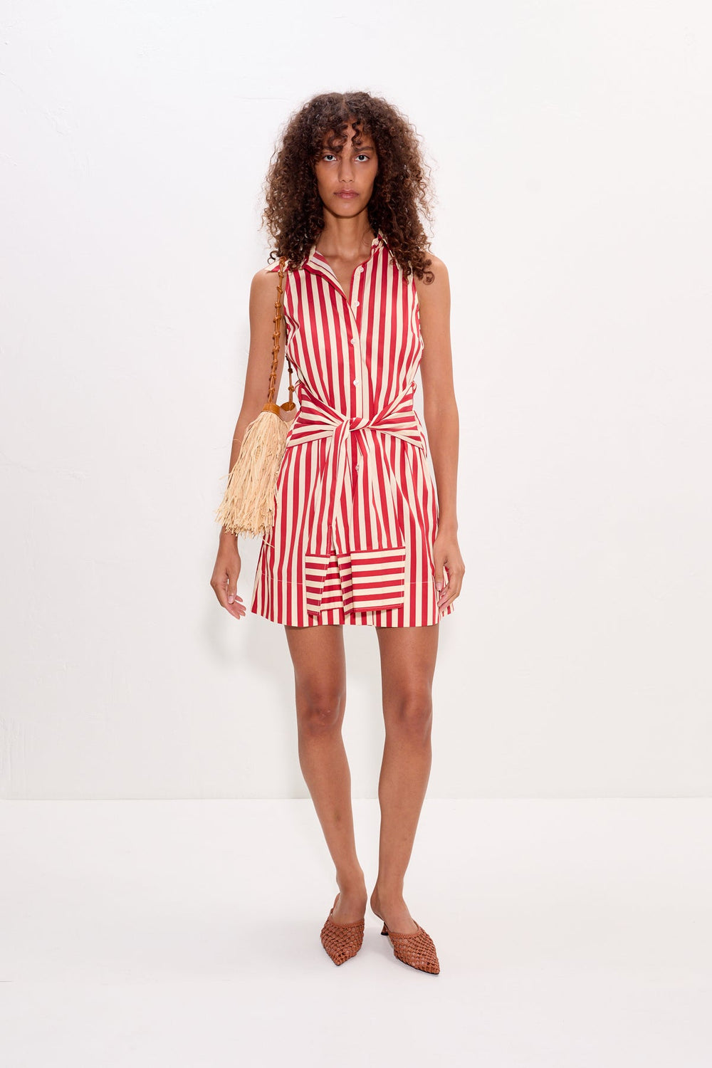 Inna Sleeveless Poplin Mini Dress - Venetian Red Stripe
