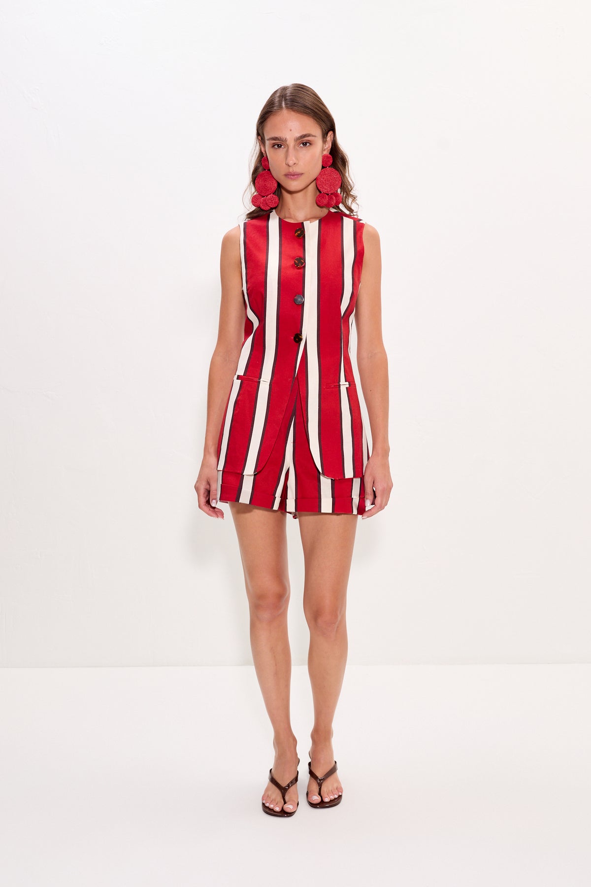 Del Mar Linen Vest - Venetian Red Stripe