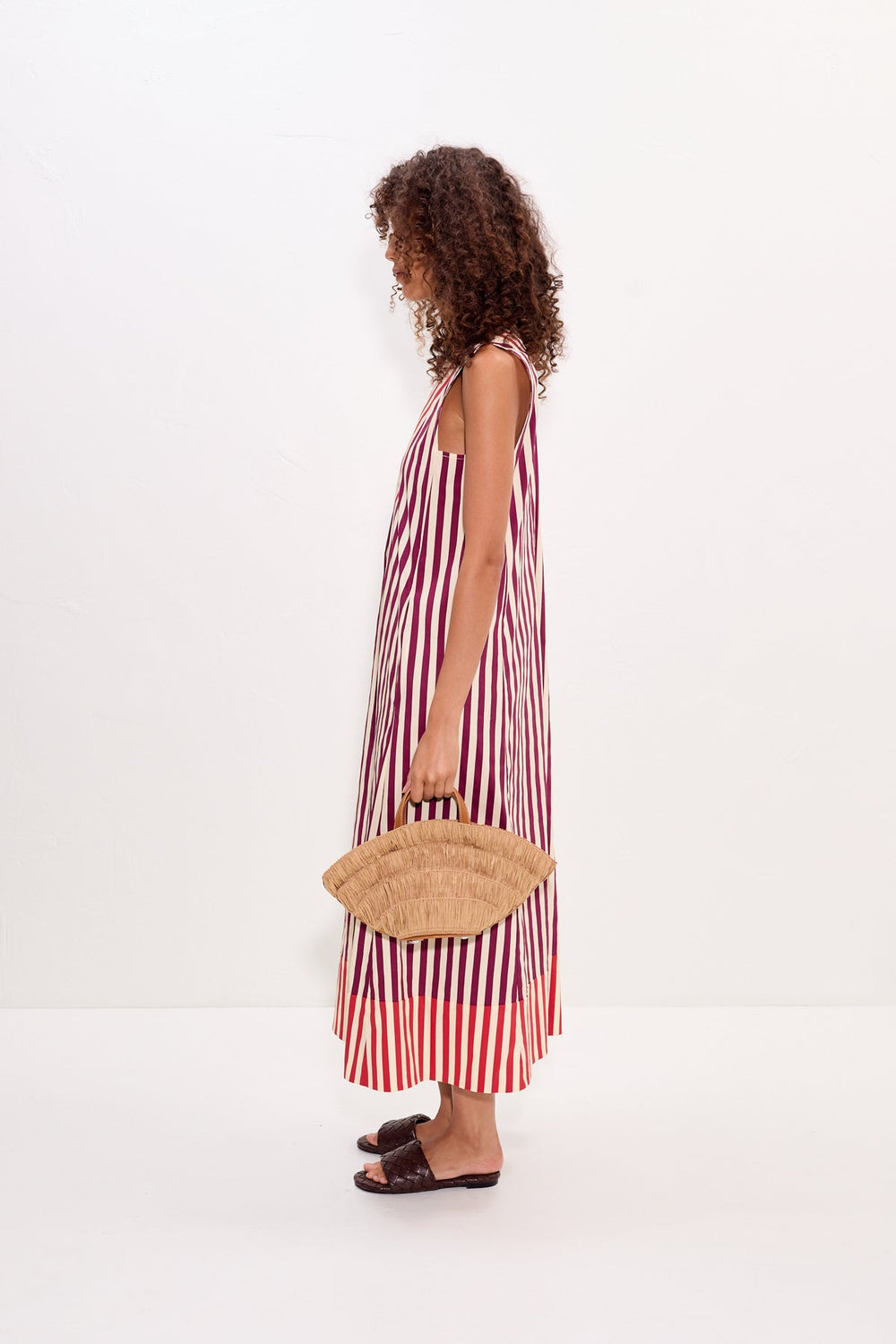 Mar Poplin Dress - Bordeaux Stripe Combo