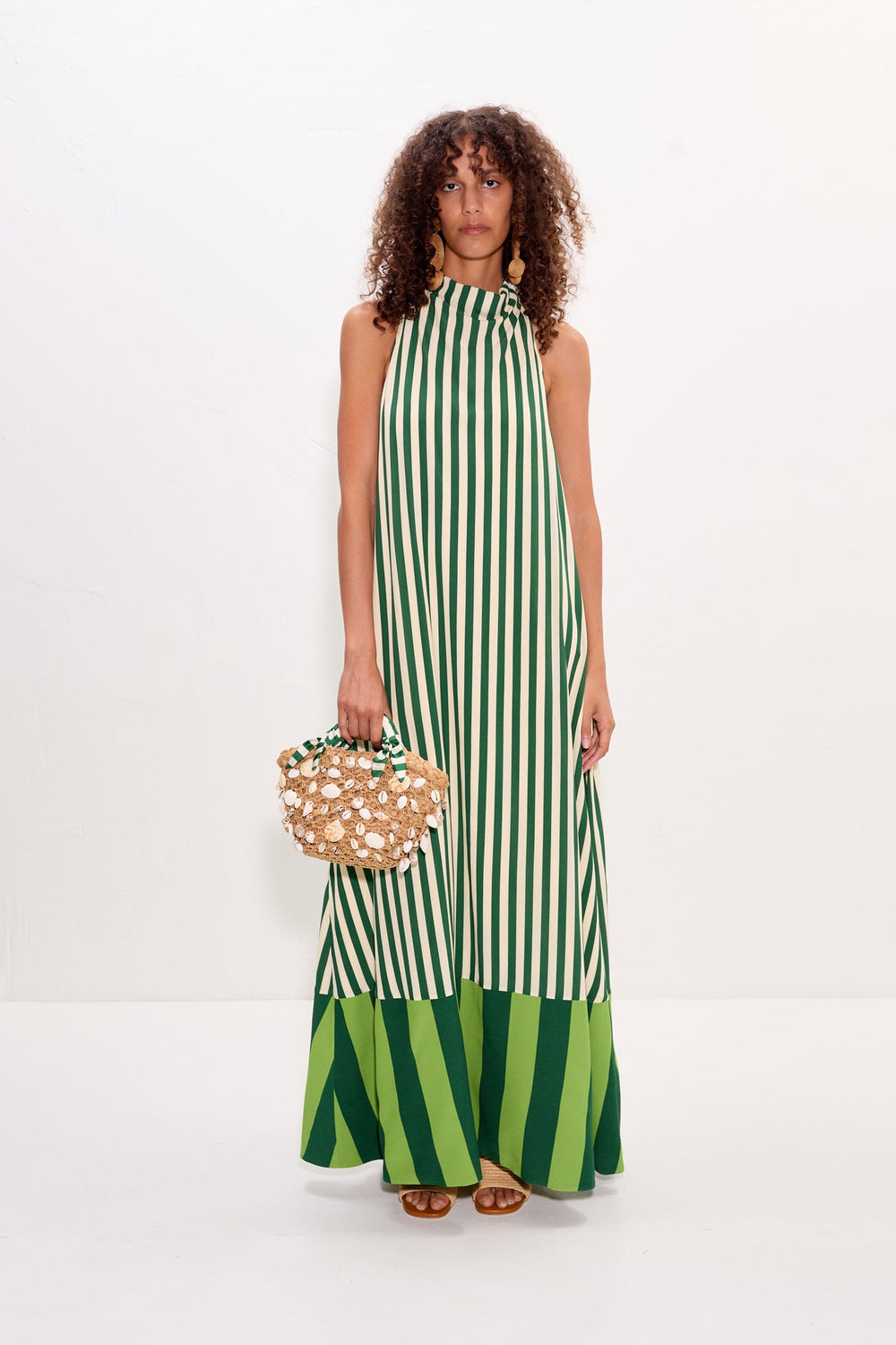 Mona Crepe Dress - Green Stripe Combo