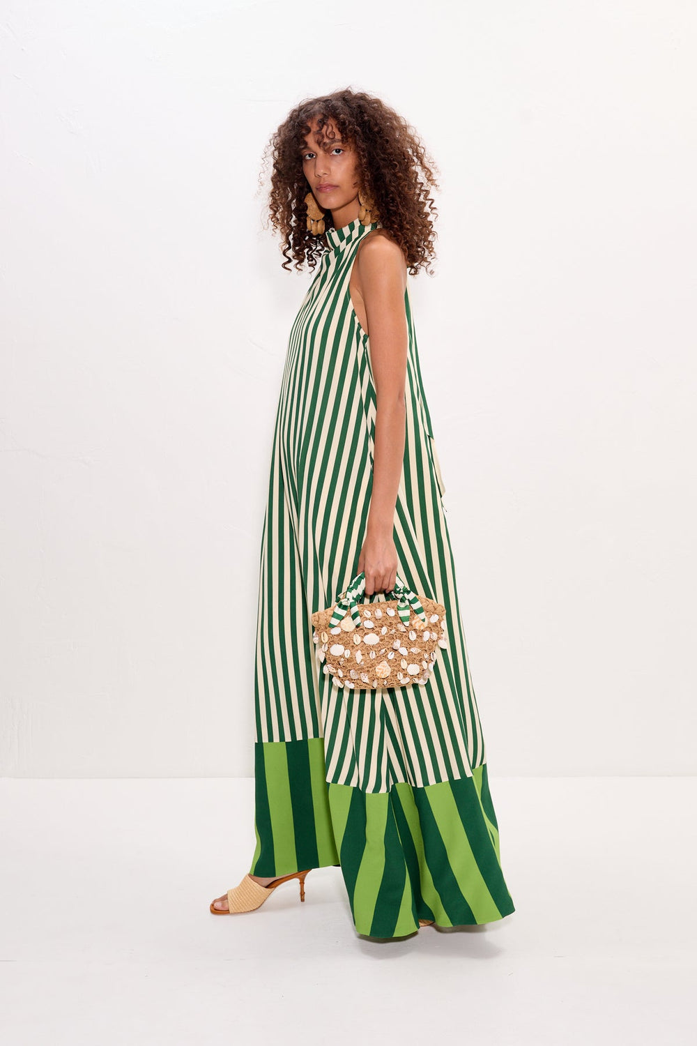 Mona Crepe Dress - Green Stripe Combo