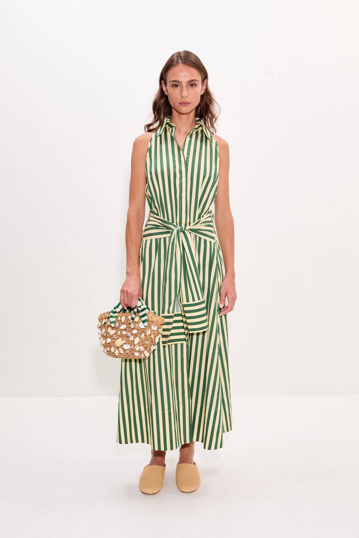 Inna Sleeveless Poplin Dress - Gummy Green/Ecru