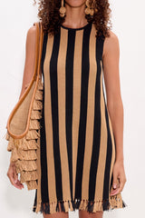 Moji Stripe Tassel Mini Dress - Black/Natural Combo