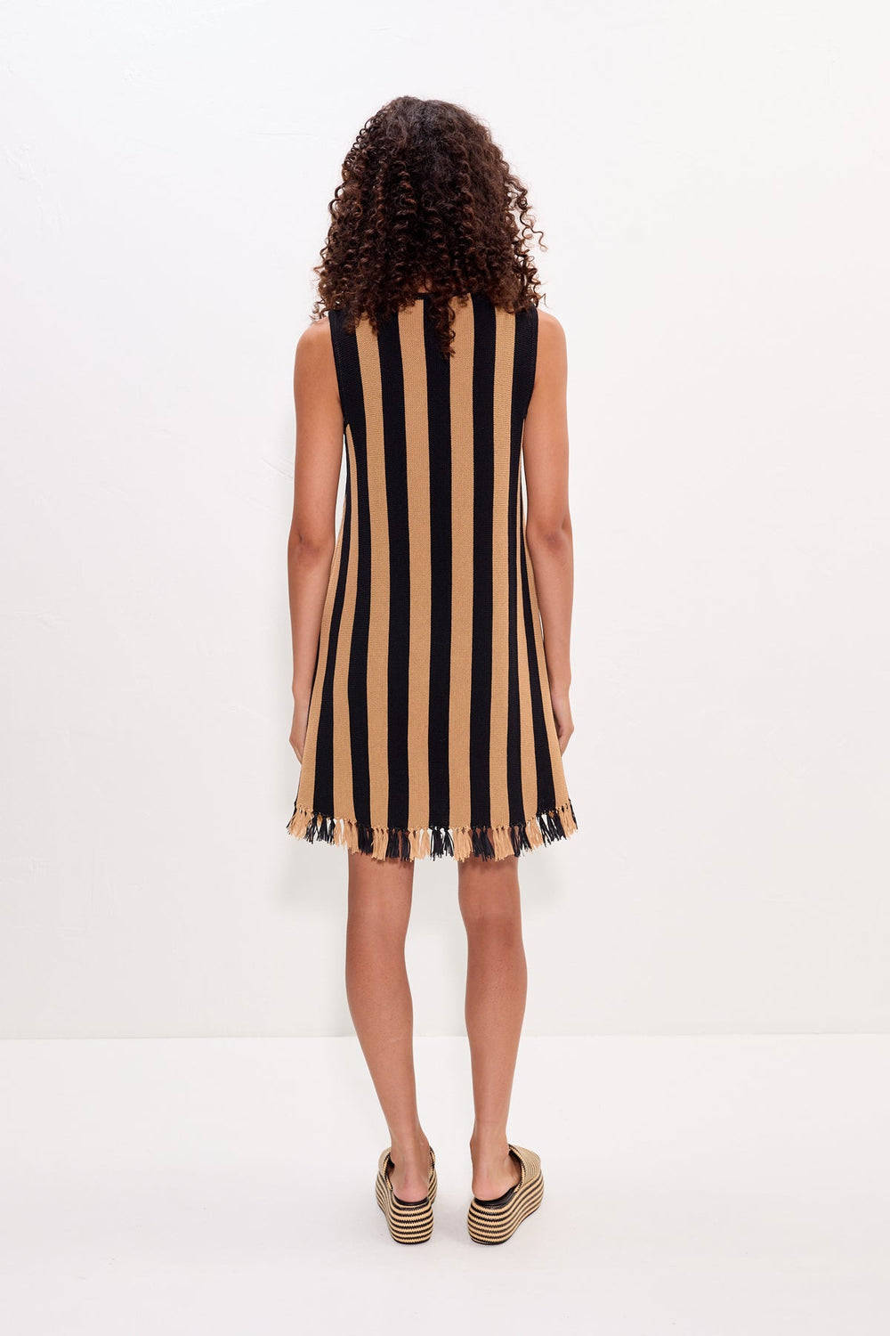 Moji Stripe Tassel Mini Dress - Black/Natural Combo