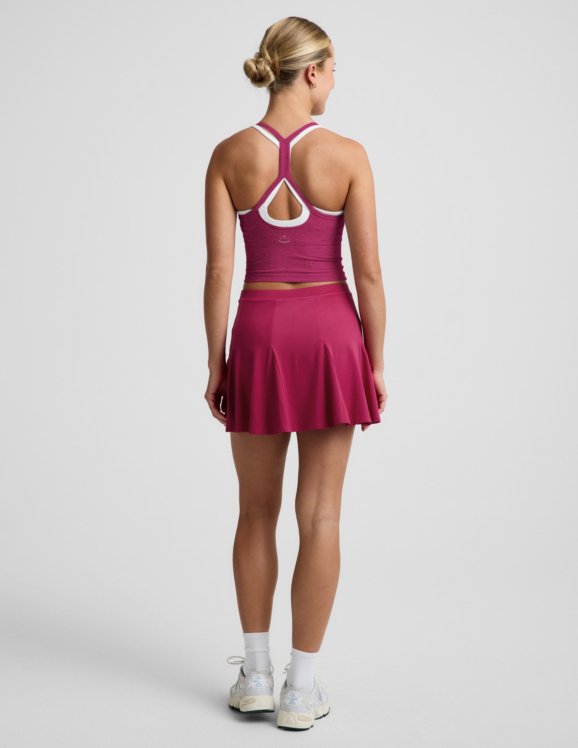 Beyond Yoga Women's High Waisted Flared Mini Skirt - Sangria