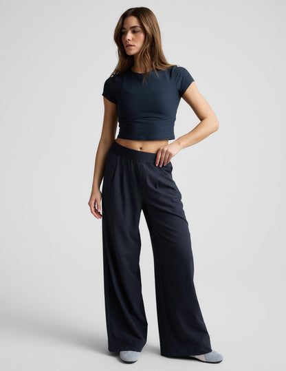 Beyond Yoga Wide Leg Stretch Elastic Waist Trouser Pants - Navy