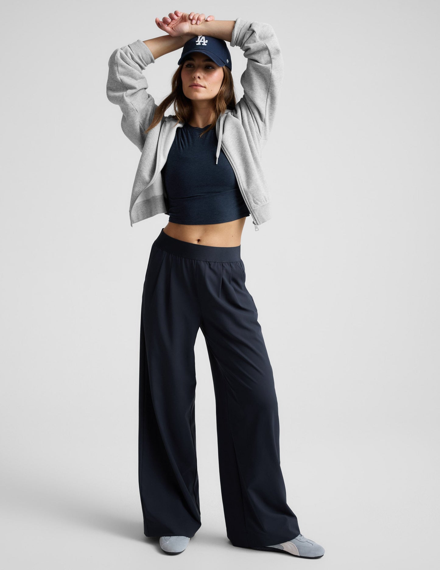 Beyond Yoga Wide Leg Stretch Elastic Waist Trouser Pants - Navy